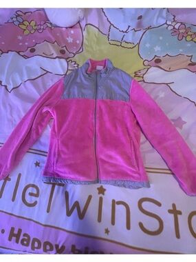 Danskin Pink Fuzzy Fleece Jacket with Gray Trim